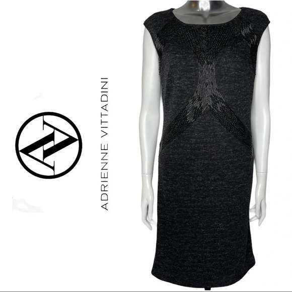 Adrienne Vitradini Sleeveles Beaded Dress Grey  Black Size 8 - Picture 1 of 6